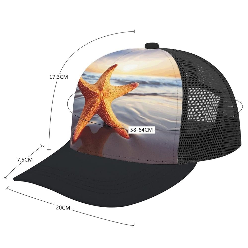 ZJCDPBR Trucker Hat Men Women,Starfish Printed Mesh Baseball